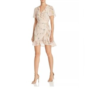 PAIGE Floral Ruffle Mini Dress in Soft Pink  100% Silk